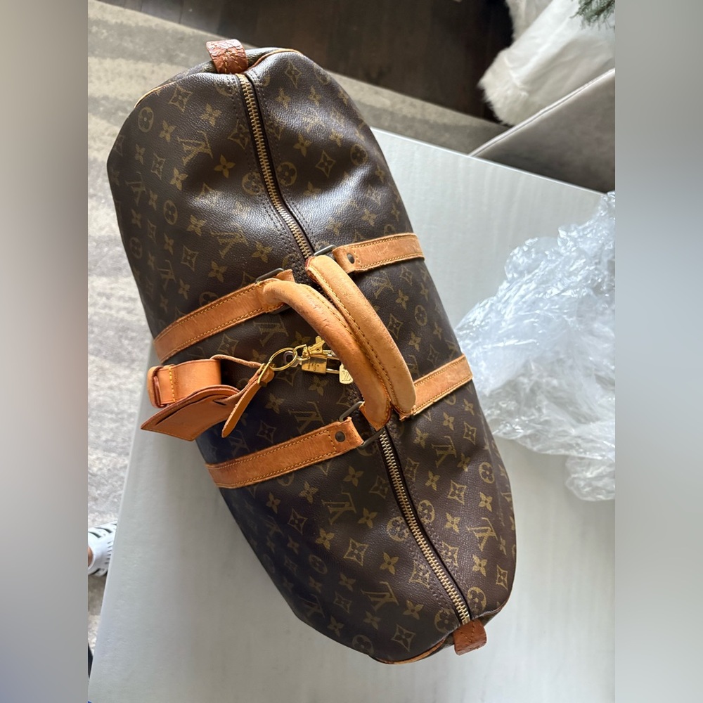 🌟 LV 3pc KeepAll Monogram 50 travel Set Duffel Bag luggage tag pad LOCK & KEY